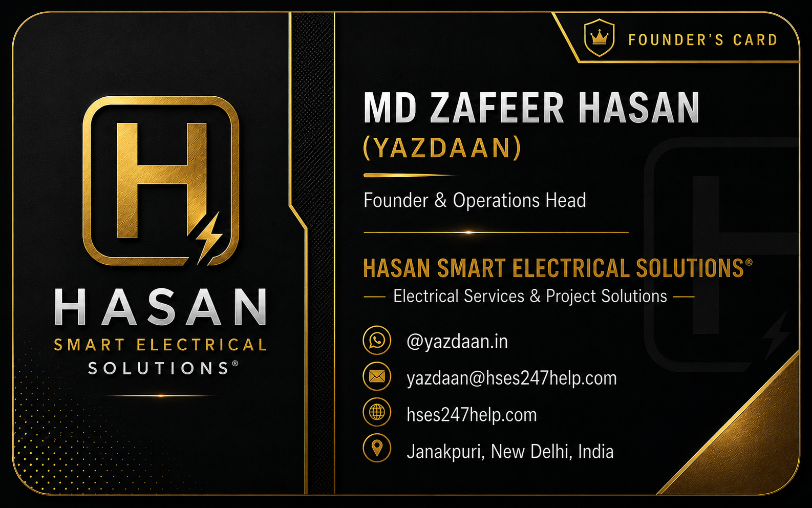 Official Business Card of MD Zafeer Hasan (Yazdaan)