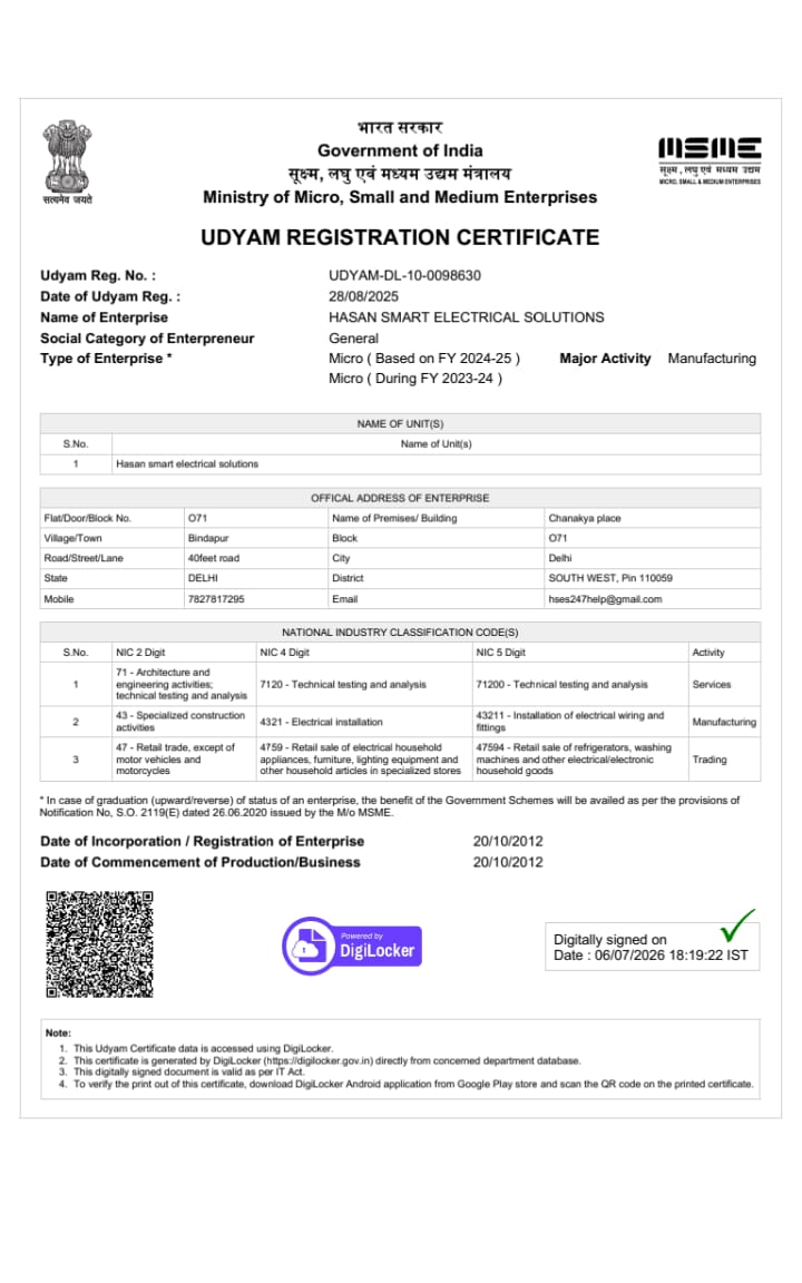 Official HSES MSME UDYAM Certificate